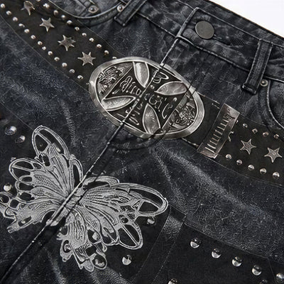 Men's Spring Gradient Butterfly Rivet Wide-Leg Denim Jeans