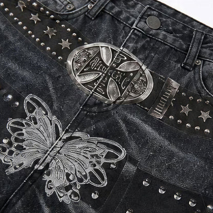 Men's Spring Gradient Butterfly Rivet Wide-Leg Denim Jeans