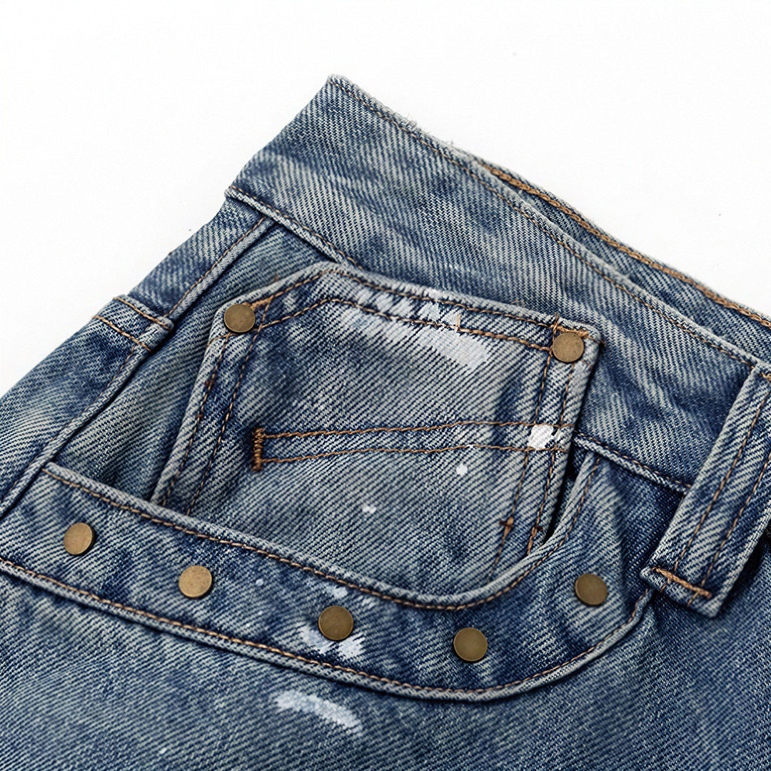 Men's Spring Heavy Ripped Splatter Print Denim Jeans