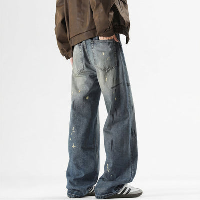Men's Spring Splash Ink Graffiti Baggy Wide Leg Denim Jeans