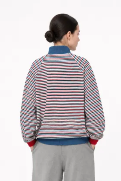 Women Fall Colorful Stripe Stand Collar Zip Up Jacket