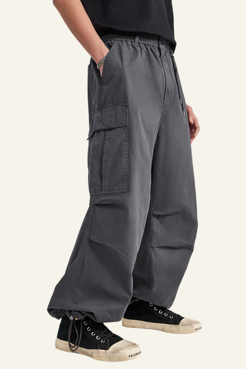 Men's Streetwear Washed Cotton Side Pockets Cargo Pants