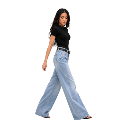 Women's high-waisted loose wide-leg jeans