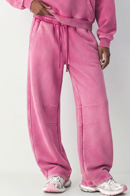 Unisex Fall Clothing Fleece-Lined Curved Wide-Leg Pants