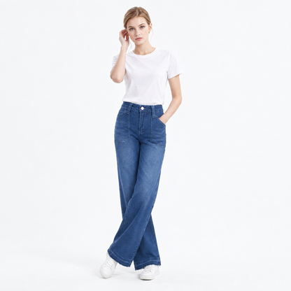 Women's Blue High Waist Wide Leg Jeans