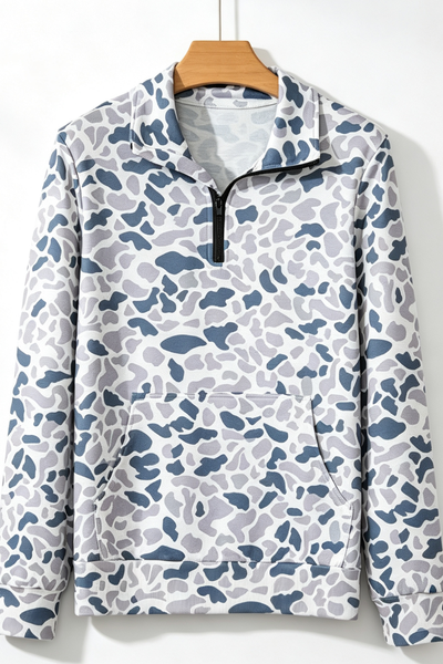 Women Fall Clothing Camo Quarter Zip Long Sleeve Top