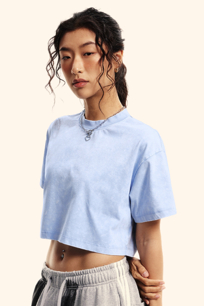 Women's Spring Summer 230g Washed Oversized Cropped Tee