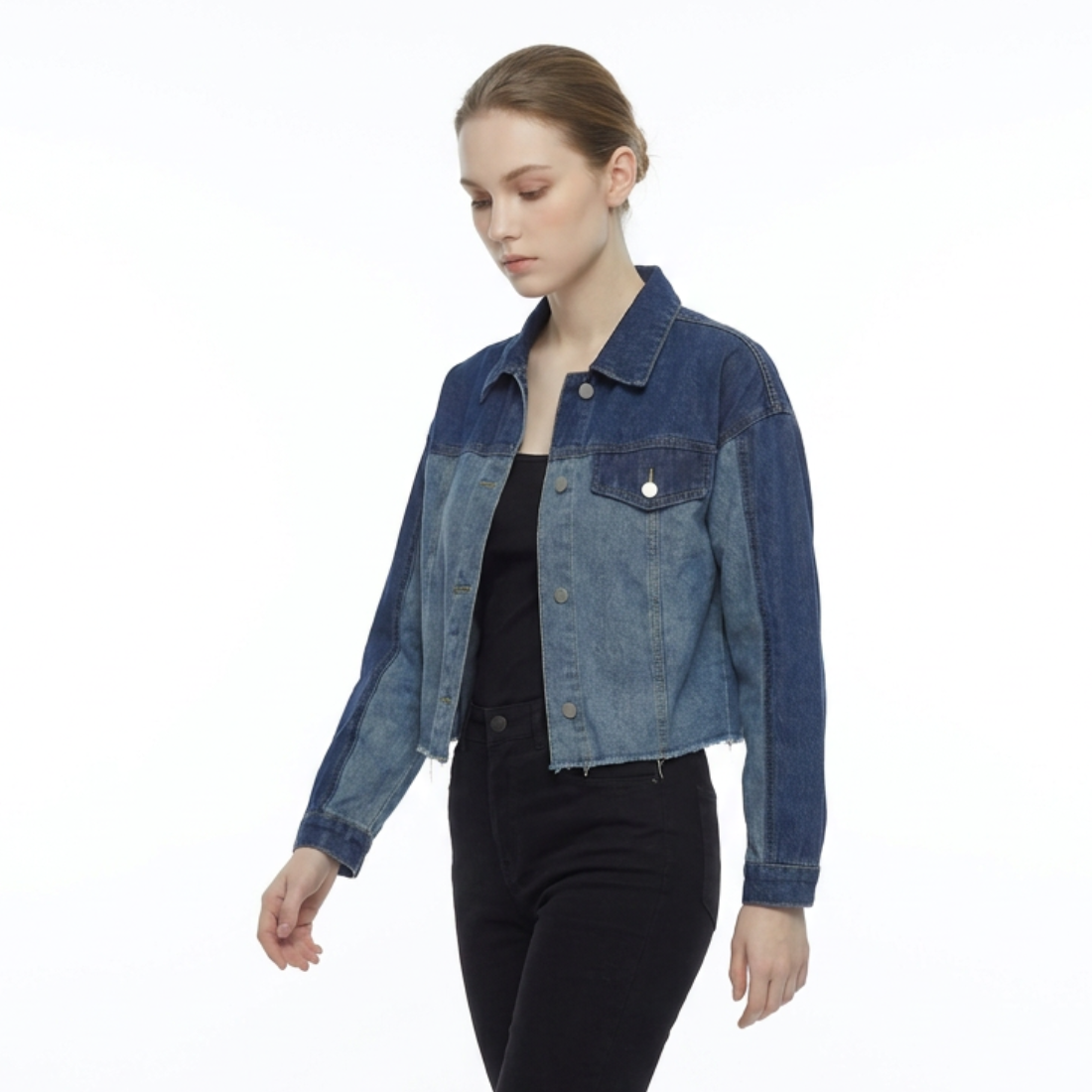 Women's Cropped Two-Tone Denim Jacket