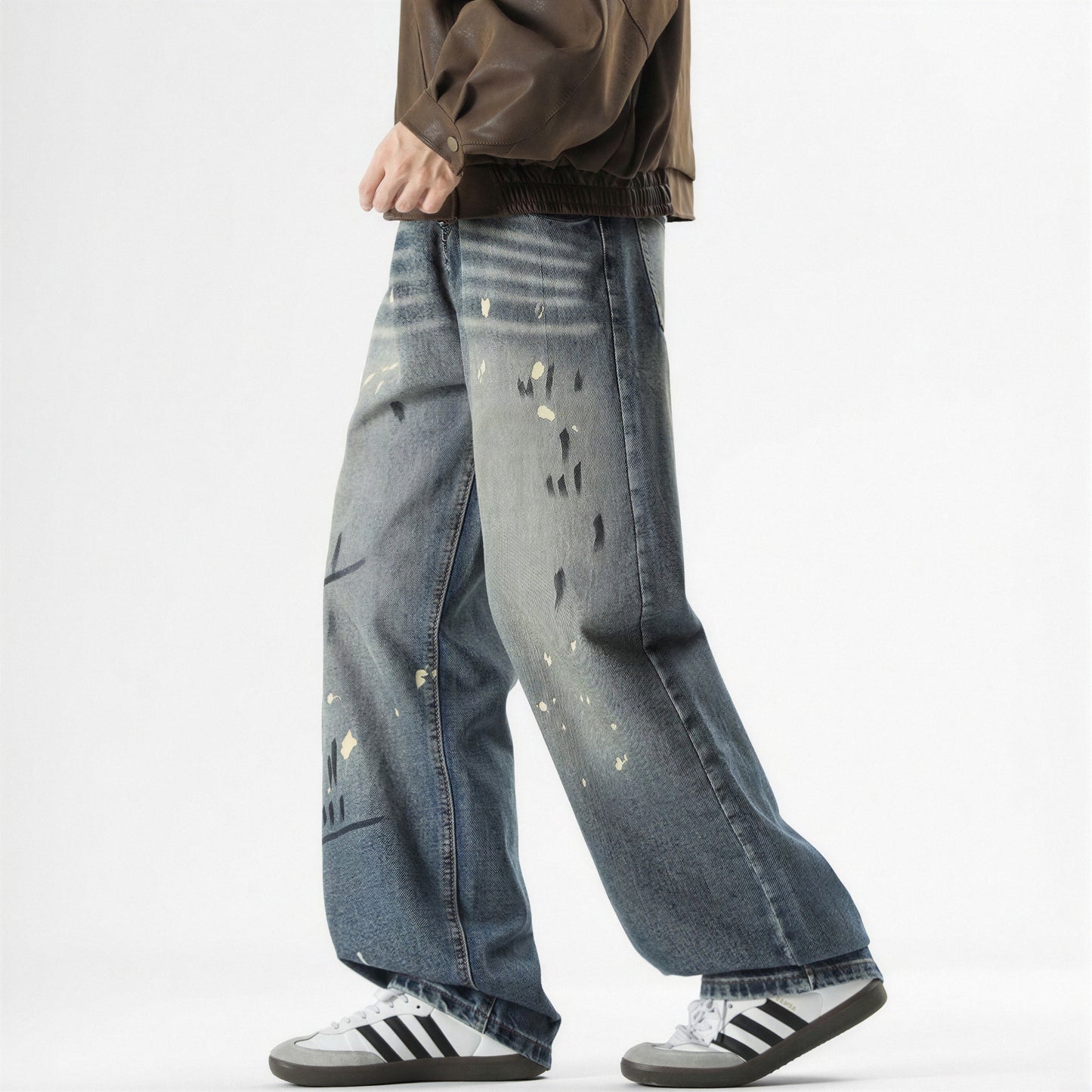 Men's Spring Splash Ink Graffiti Baggy Wide Leg Denim Jeans