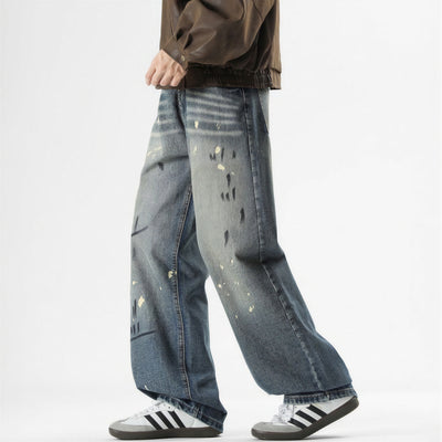 Men's Spring Splash Ink Graffiti Baggy Wide Leg Denim Jeans