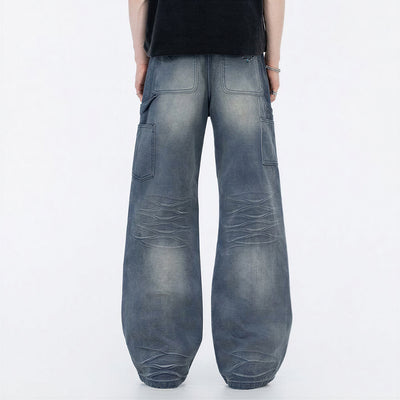 Men's Spring Blue Gray Gradient Cat Whisker Denim Jeans