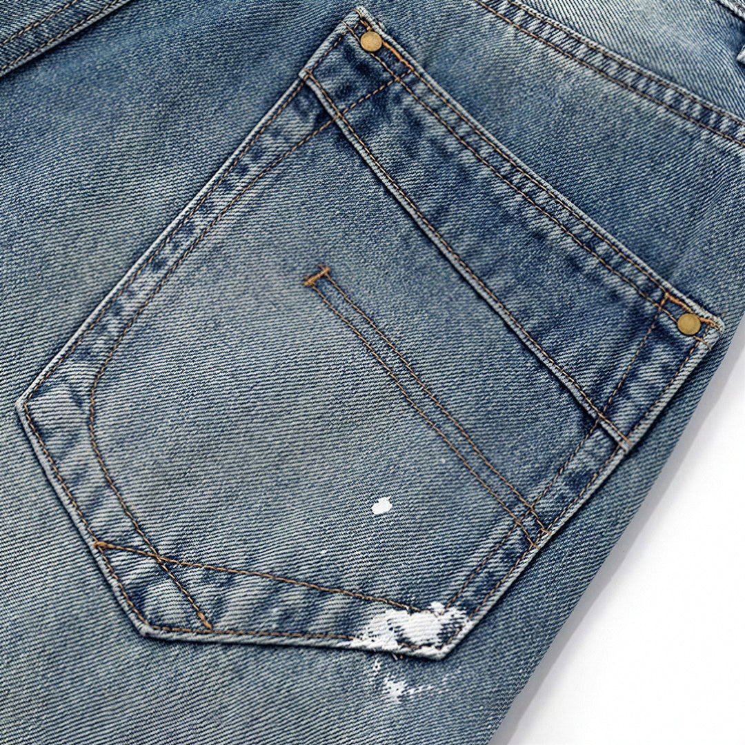 Men's Spring Heavy Ripped Splatter Print Denim Jeans