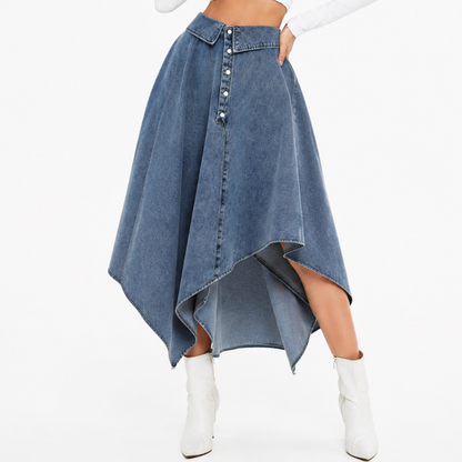Women's High Waist Button Front Denim Skirt