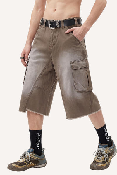 Men's Summer Street Multi-Pocket Distressed Cargo 7/8 Shorts