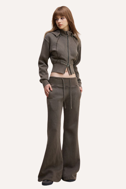Women's Fall Fleece Open Front Sweatshirt & Pants Set - Slim