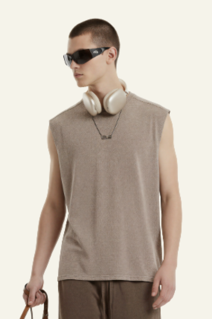 Men's Cotton Washed Retro Round-necked Tank Top