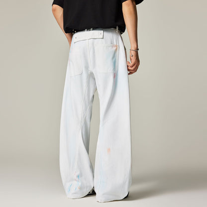 Men's Spring White Hand-Painted Splatter Denim Jeans