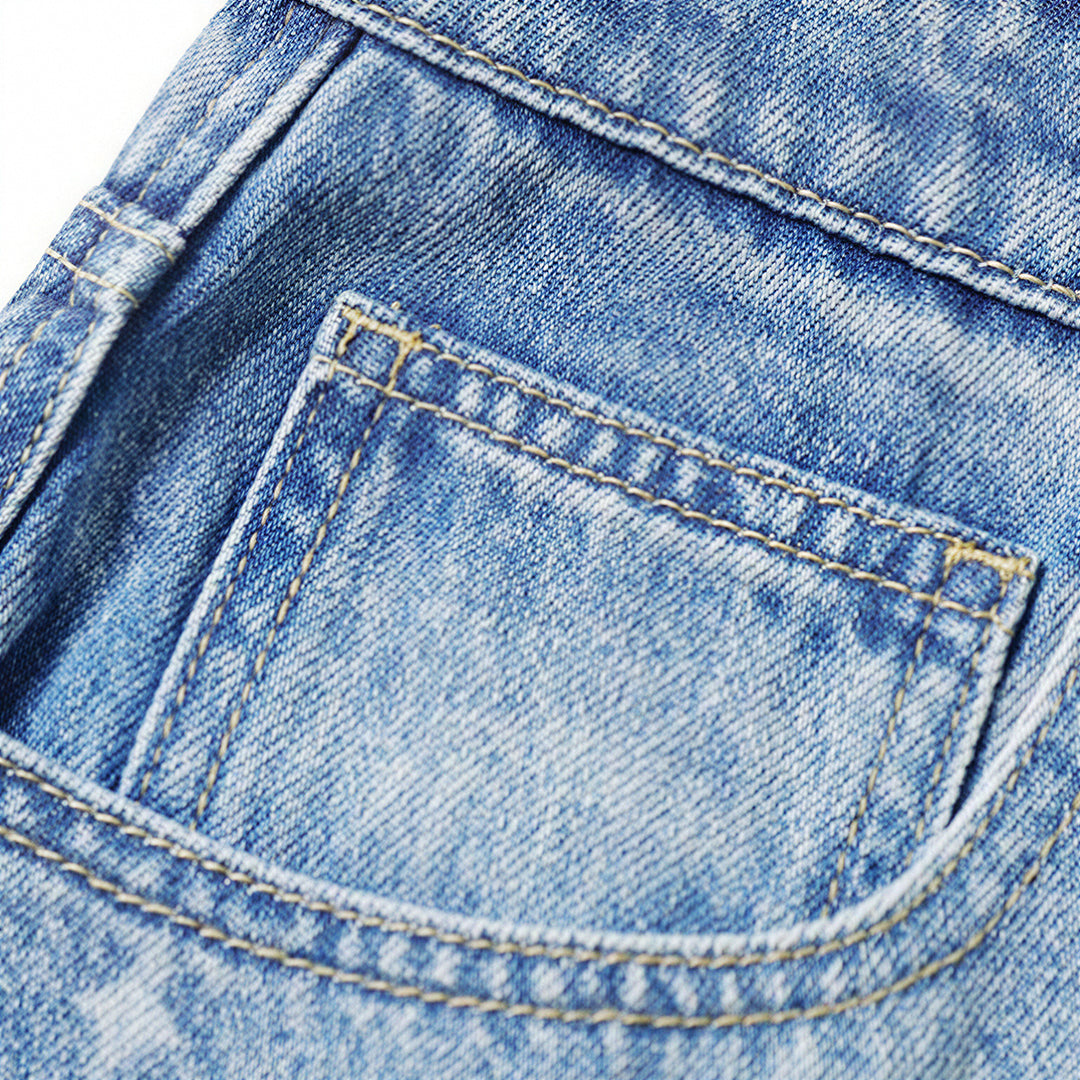 Men's Summer Light Wash Cross Print Baggy Denim Shorts
