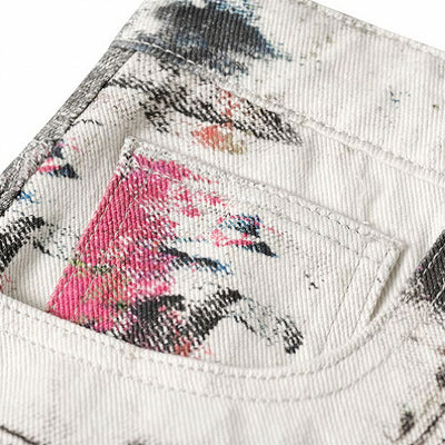 Men's Summer Abstract Splash Ink Art Print Denim Shorts