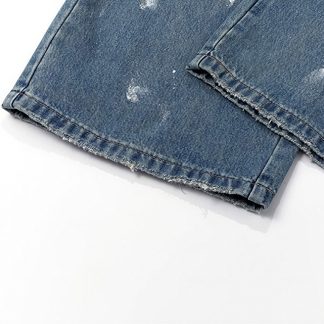 Men's Spring Heavy Ripped Splatter Print Denim Jeans