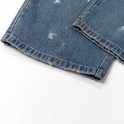 Men's Spring Heavy Ripped Splatter Print Denim Jeans