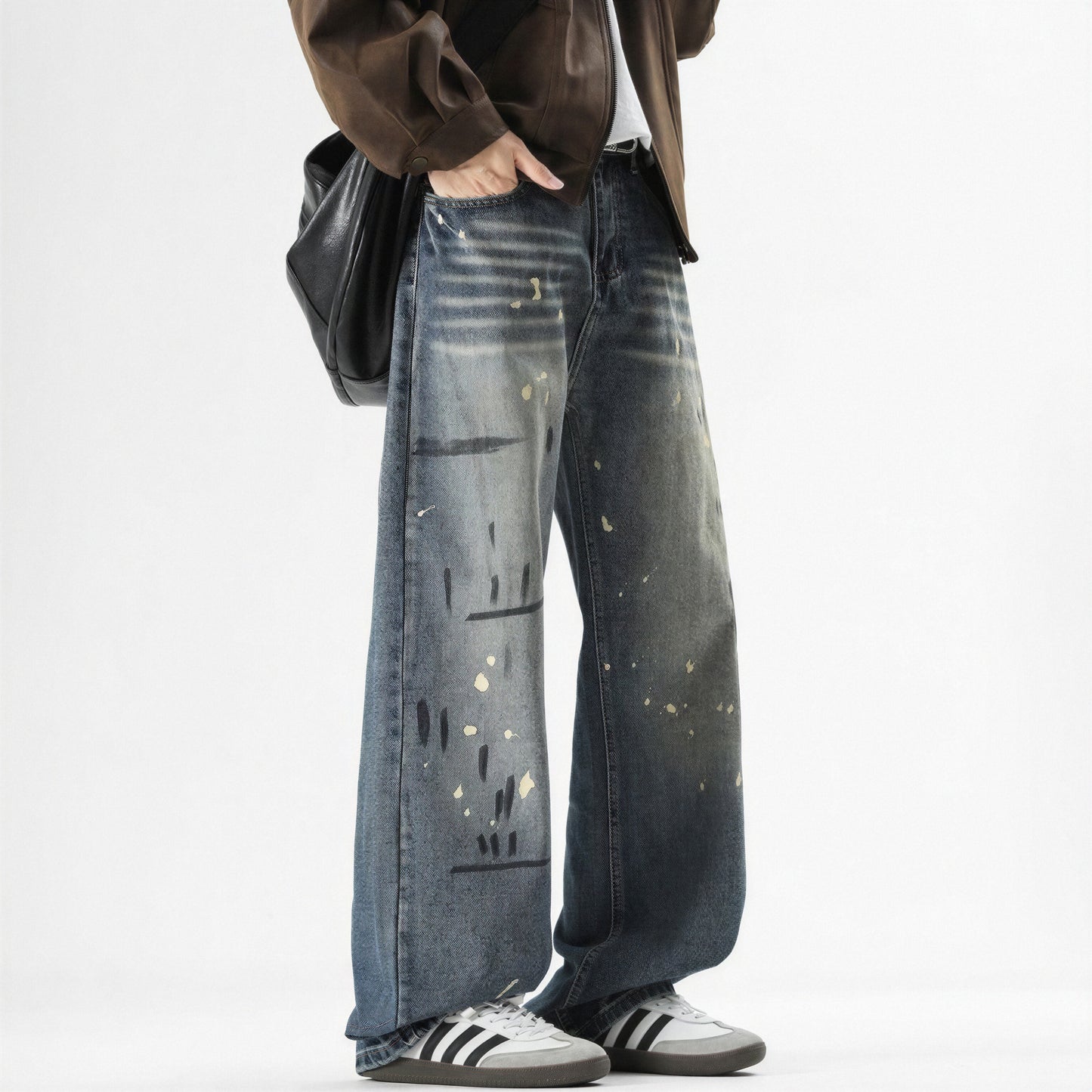 Men's Spring Splash Ink Graffiti Baggy Wide Leg Denim Jeans