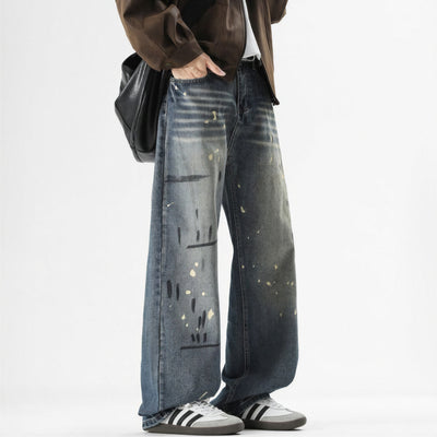 Men's Spring Splash Ink Graffiti Baggy Wide Leg Denim Jeans
