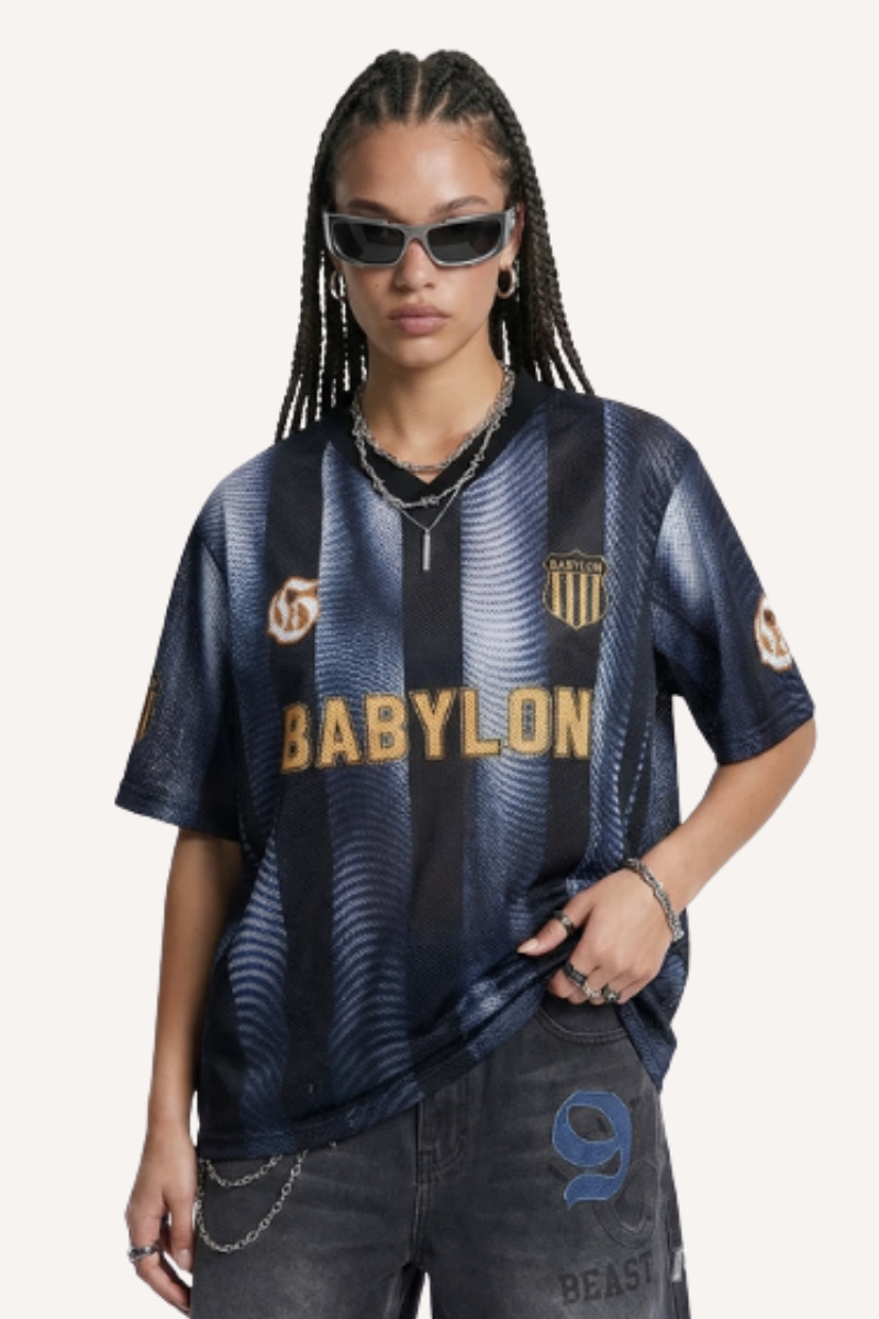 Men's Spring Summer Black Gold Fade V-Neck Mesh Print Tee
