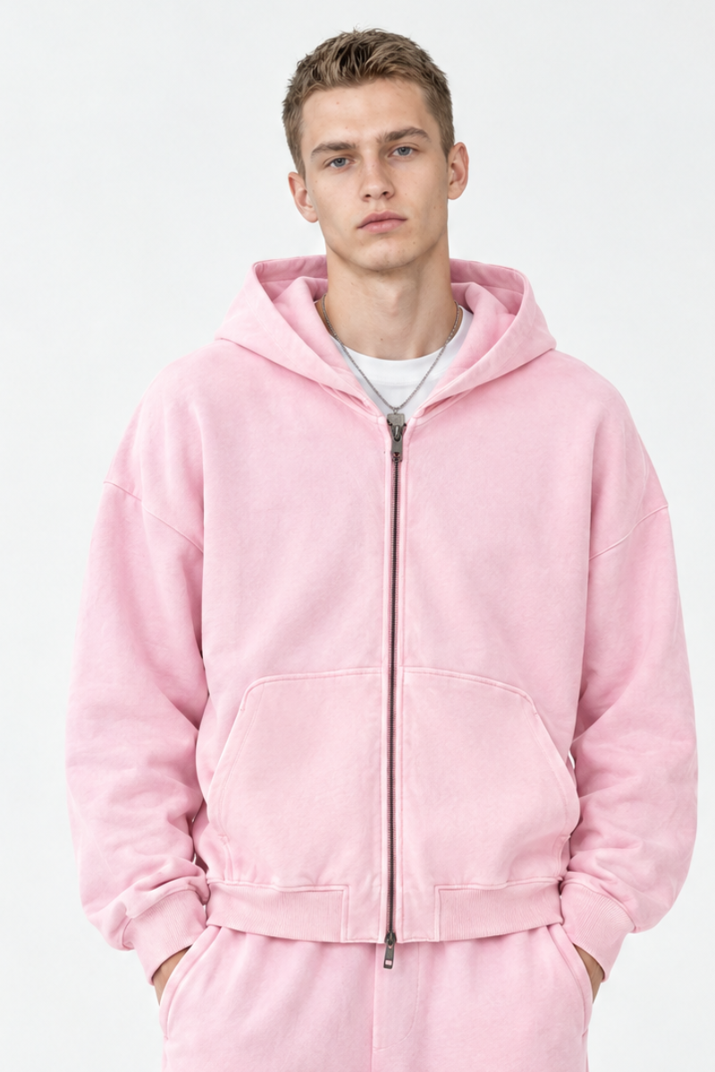 Men Fall Clothing Soft Vintage 360G Boxy Two-Way Zip Hoodie