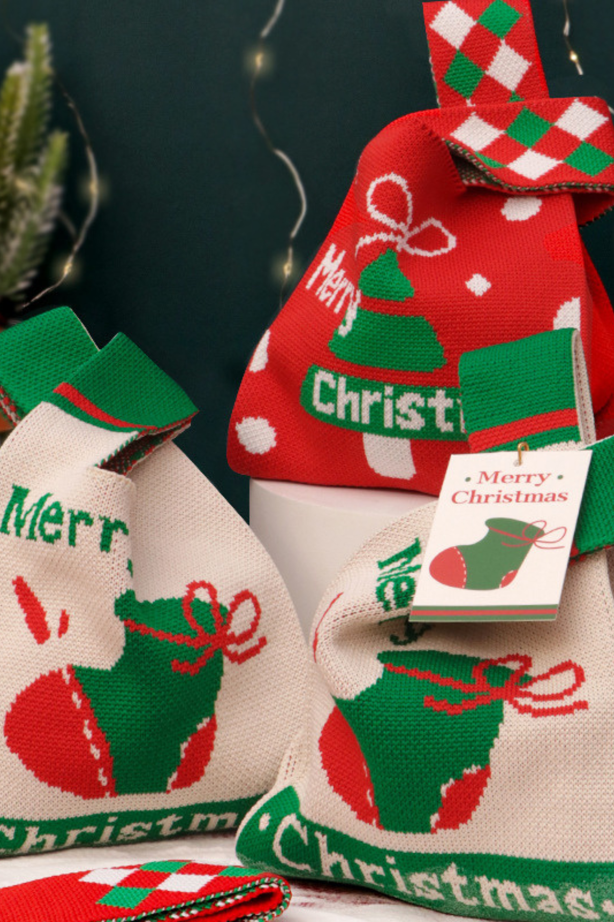 Unisex Christmas Knitted Apple Pouch Gift Packaging Bag