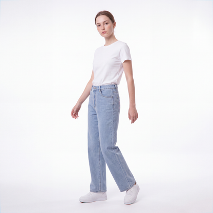 Women's Straight Leg Jeans with Pink Bow Embroidery