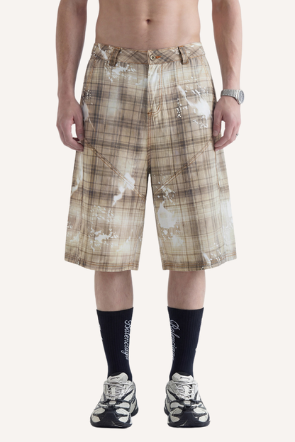 Men's 2026 Summer Curved Cargo 7/8 Plaid Washed Pants