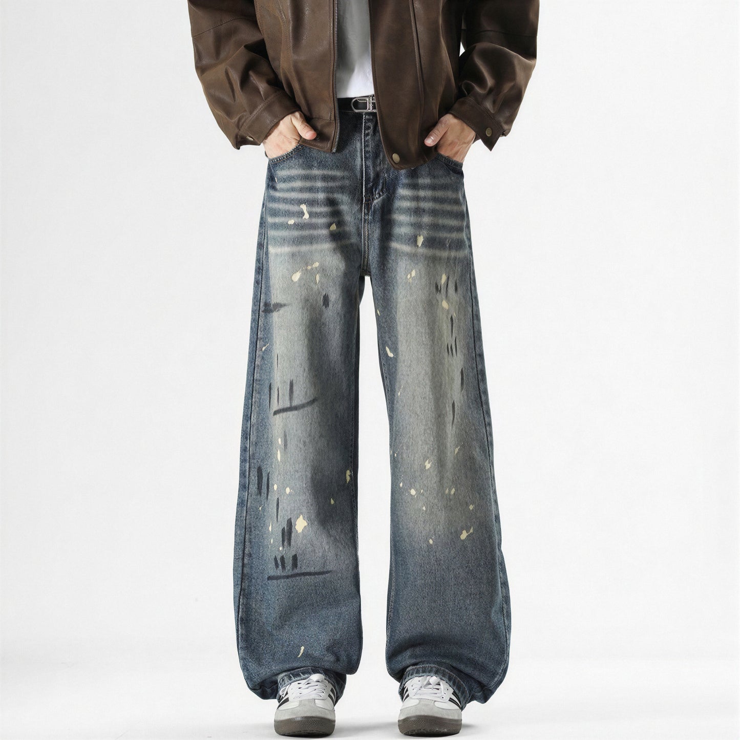 Men's Spring Splash Ink Graffiti Baggy Wide Leg Denim Jeans