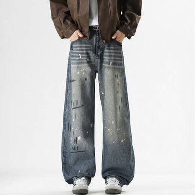 Men's Spring Splash Ink Graffiti Baggy Wide Leg Denim Jeans