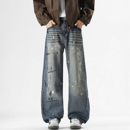 Men's Spring Splash Ink Graffiti Baggy Wide Leg Denim Jeans
