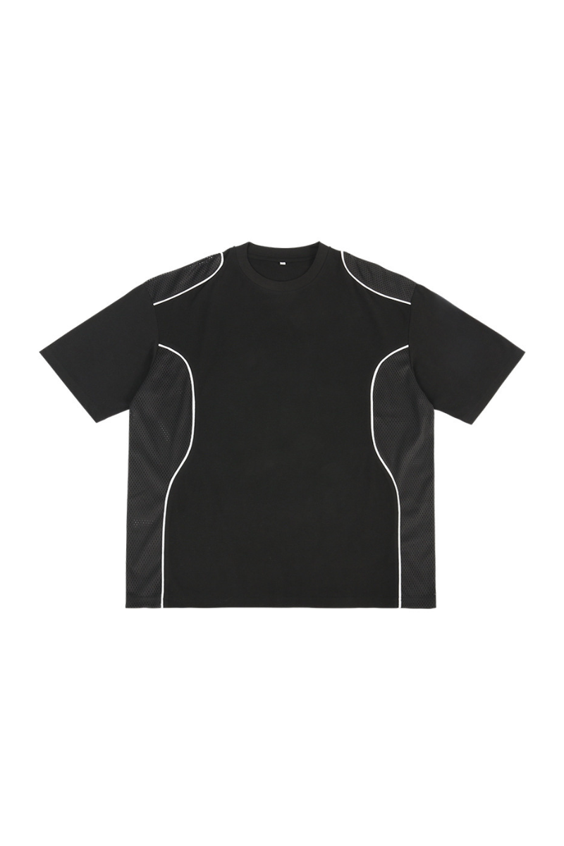 Women Summer Breathable Mesh Panel Contrast Stitch T-Shirt