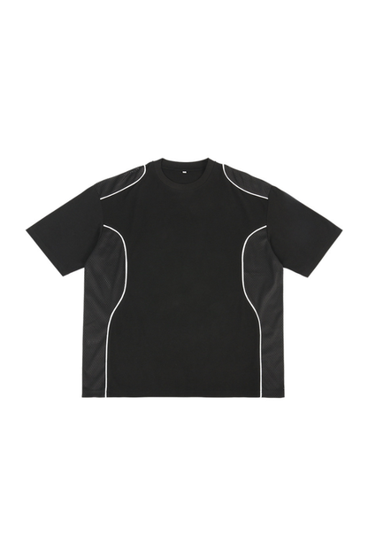 Women Summer Breathable Mesh Panel Contrast Stitch T-Shirt