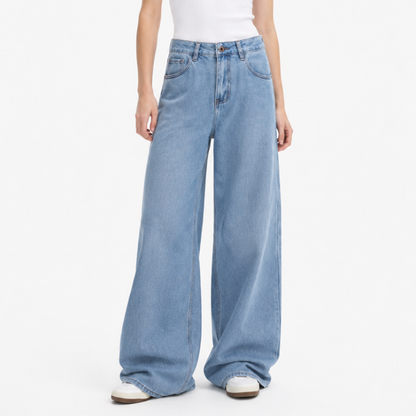 Women's 100% Cotton High Waist Wash Wide Leg Jeans