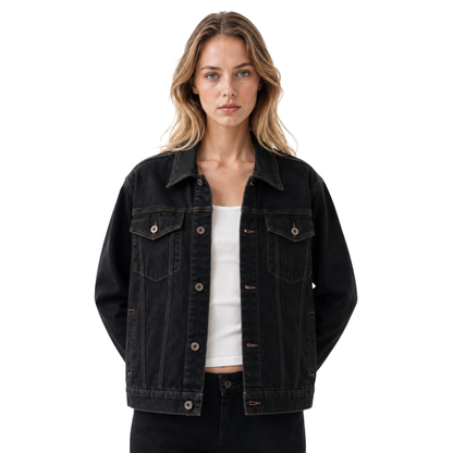 Women's Classic Raw Black Denim Jacket