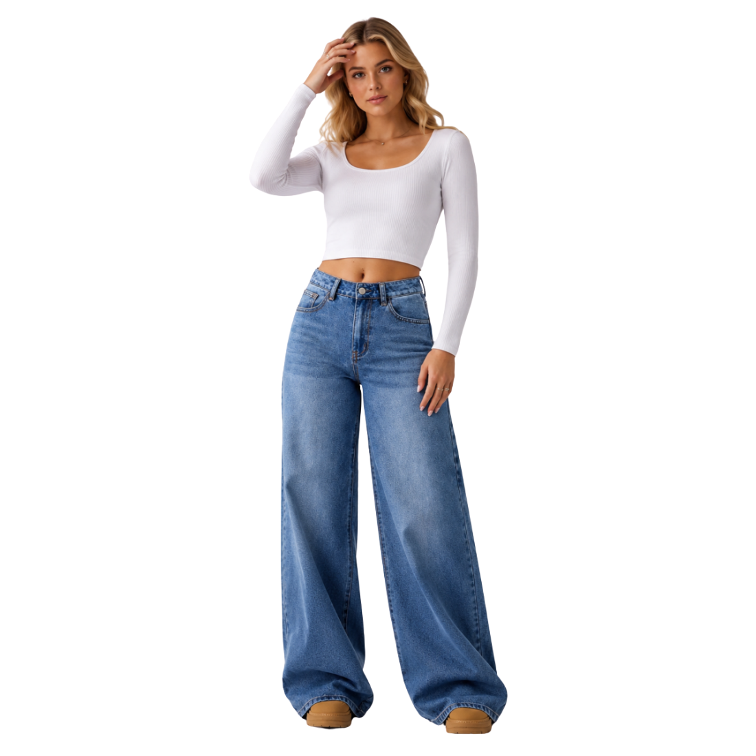 Women's Vintage Wash High Waist Wide Leg Jeans