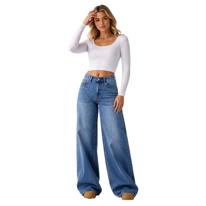 Women's Vintage Wash High Waist Wide Leg Jeans