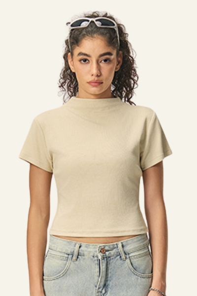 Women's Streetwear  High-neck Slim  Dopamine  T-shirt