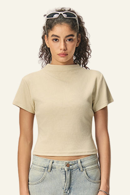 Women's Streetwear  High-neck Slim  Dopamine  T-shirt
