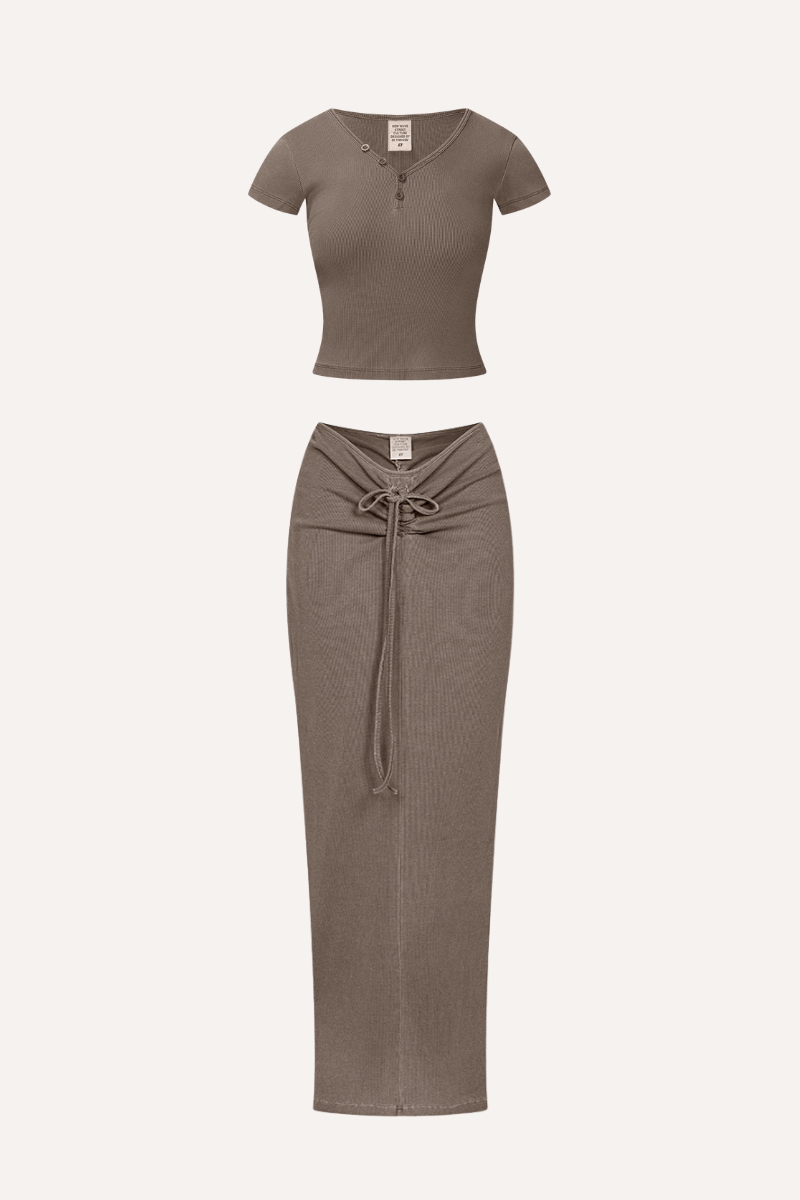 Women's Summer Retro Sexy Slim V-Neck Ski Tee & Skirt Set