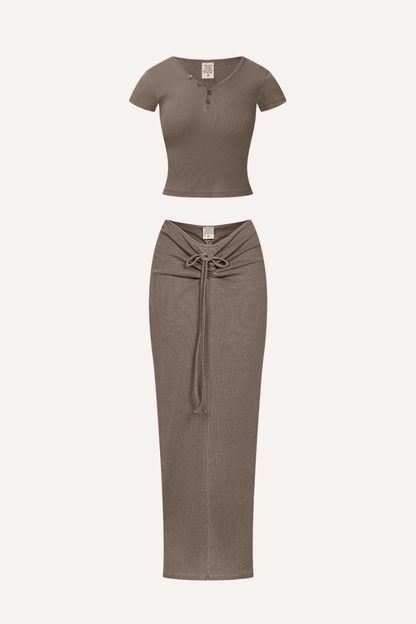 Women's Summer Retro Sexy Slim V-Neck Ski Tee & Skirt Set