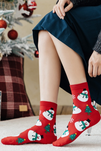 Women's Christmas Cotton Crew Socks Santa Elk Snowman Socks