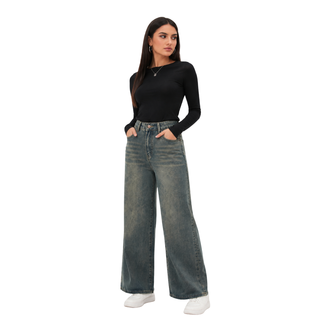 Women's vintage high-waisted loose wide-leg jeans