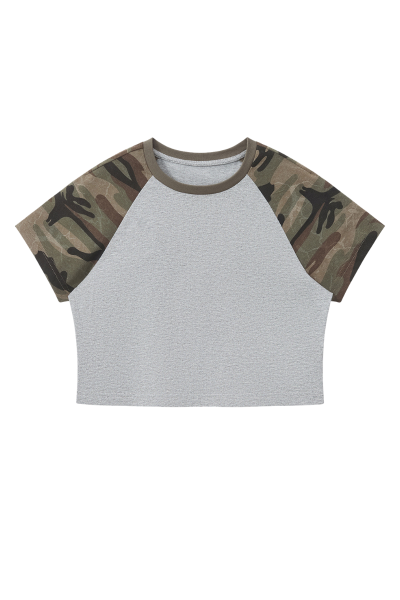Women's Summer Y2K Camo Raglan Colorblock Crop Tee