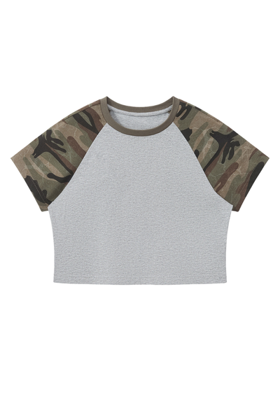 Women's Summer Y2K Camo Raglan Colorblock Crop Tee