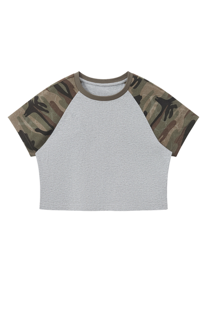 Women's Summer Y2K Camo Raglan Colorblock Crop Tee